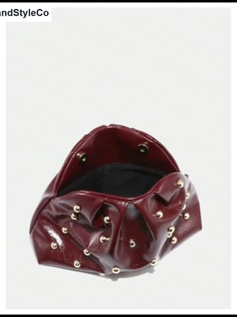 Women's Studded PU Leather Ruched Clutch Handbag Magnet Closure